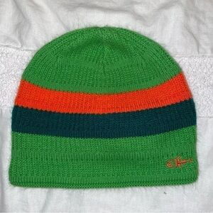 Vintage Screamer Beanie Stripes skating hiking skiing insulated fleece green